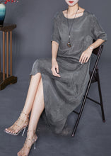 Load image into Gallery viewer, Modern Grey Asymmetrical Patchwork Silk Robe Dresses Summer