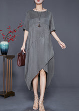 Load image into Gallery viewer, Modern Grey Asymmetrical Patchwork Silk Robe Dresses Summer