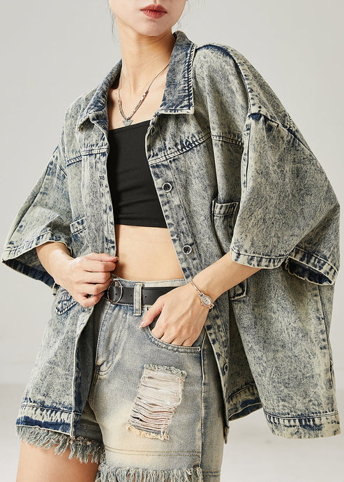 Modern Grey Oversized Pockets Denim Jacket Summer