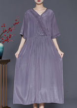 Load image into Gallery viewer, Modern Grey V Neck Patchwork Wrinkled Linen Dress Summer