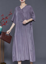 Load image into Gallery viewer, Modern Grey V Neck Patchwork Wrinkled Linen Dress Summer