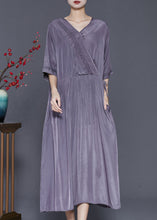 Load image into Gallery viewer, Modern Grey V Neck Patchwork Wrinkled Linen Dress Summer