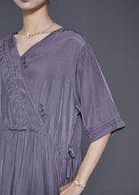 Load image into Gallery viewer, Modern Grey V Neck Patchwork Wrinkled Linen Dress Summer