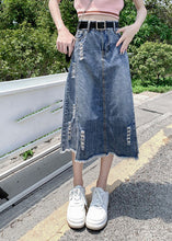 Load image into Gallery viewer, Modern Light Blue Patchwork Ripped A Line Denim Skirt