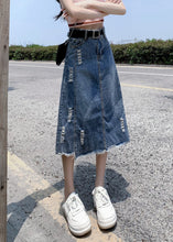 Load image into Gallery viewer, Modern Light Blue Patchwork Ripped A Line Denim Skirt