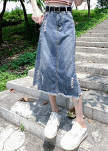 Load image into Gallery viewer, Modern Light Blue Patchwork Ripped A Line Denim Skirt