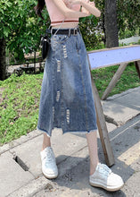 Load image into Gallery viewer, Modern Light Blue Patchwork Ripped A Line Denim Skirt