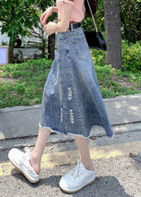 Load image into Gallery viewer, Modern Light Blue Patchwork Ripped A Line Denim Skirt