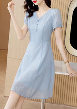 Load image into Gallery viewer, Modern Light Blue V Neck Tulle Mid Dress Short Sleeve