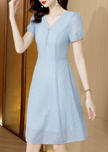 Load image into Gallery viewer, Modern Light Blue V Neck Tulle Mid Dress Short Sleeve