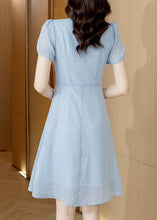 Load image into Gallery viewer, Modern Light Blue V Neck Tulle Mid Dress Short Sleeve