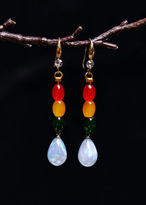 Modern Multicolour Gem Stone Droplet Shape Drop Earrings