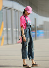 Load image into Gallery viewer, Modern Navy Oversized Patchwork Cotton Denim Jumpsuit Spring