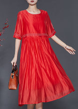 Load image into Gallery viewer, Modern Orange Embroidered Linen Silk Dress Summer