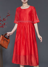 Load image into Gallery viewer, Modern Orange Embroidered Linen Silk Dress Summer