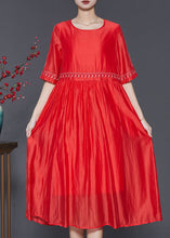 Load image into Gallery viewer, Modern Orange Embroidered Linen Silk Dress Summer