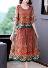 Load image into Gallery viewer, Modern Orange Embroidered Patchwork Tulle Dresses Summer