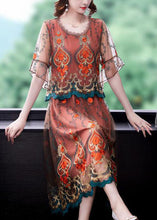 Load image into Gallery viewer, Modern Orange Embroidered Patchwork Tulle Dresses Summer