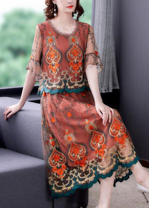 Modern Orange Embroidered Patchwork Tulle Dresses Summer