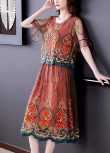 Modern Orange Embroidered Patchwork Tulle Dresses Summer