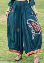 Load image into Gallery viewer, Modern Peacock Blue Patchwork Linen Wide Leg Pants