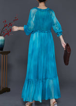 Load image into Gallery viewer, Modern Peacock Blue Ruffled Patchwork Chiffon Maxi Dress Spring