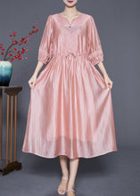 Load image into Gallery viewer, Modern Pink Embroidered Cinched Silk Holiday Dress Summer