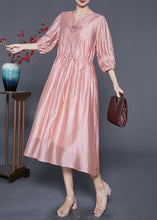 Load image into Gallery viewer, Modern Pink Embroidered Cinched Silk Holiday Dress Summer