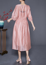 Load image into Gallery viewer, Modern Pink Embroidered Cinched Silk Holiday Dress Summer