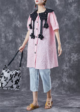 Load image into Gallery viewer, Modern Pink Jacquard Floral Cotton Shirt Dress Summer