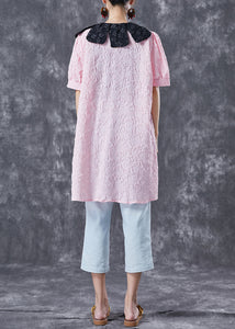 Modern Pink Jacquard Floral Cotton Shirt Dress Summer