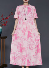 Load image into Gallery viewer, Modern Pink Mandarin Collar Print Silk Vacation Dresses Summer