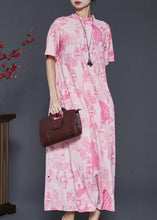 Load image into Gallery viewer, Modern Pink Mandarin Collar Print Silk Vacation Dresses Summer