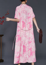 Load image into Gallery viewer, Modern Pink Mandarin Collar Print Silk Vacation Dresses Summer