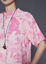 Load image into Gallery viewer, Modern Pink Mandarin Collar Print Silk Vacation Dresses Summer