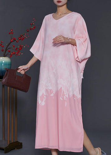 Modern Pink Oversized Tie Dye Chiffon Maxi Dresses Bracelet Sleeve