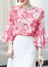 Load image into Gallery viewer, Modern Pink Print Chiffon Shirts Tops Flare Sleeve