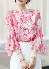 Load image into Gallery viewer, Modern Pink Print Chiffon Shirts Tops Flare Sleeve