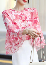 Load image into Gallery viewer, Modern Pink Print Chiffon Shirts Tops Flare Sleeve