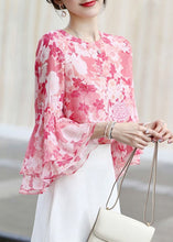 Load image into Gallery viewer, Modern Pink Print Chiffon Shirts Tops Flare Sleeve