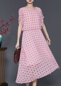 Modern Pink Print Silm Fit Fake Two Piece Dresses Summer