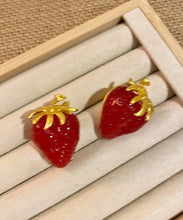 Load image into Gallery viewer, Modern Red Sterling Silver Overgild Strawberries Crystal Stud Earrings