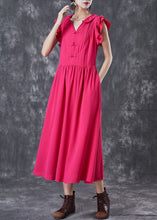 Load image into Gallery viewer, Modern Rose Chinese Button Exra Large Hem Cotton Vacation Dress Petal Sleeve