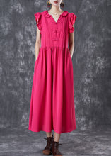 Load image into Gallery viewer, Modern Rose Chinese Button Exra Large Hem Cotton Vacation Dress Petal Sleeve