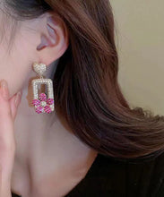 Load image into Gallery viewer, Modern Rose Sterling Silver Overgild Zircon Love Floral Rectangular Shape Drop Earrings