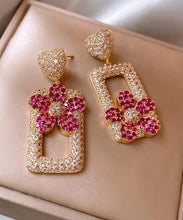 Load image into Gallery viewer, Modern Rose Sterling Silver Overgild Zircon Love Floral Rectangular Shape Drop Earrings