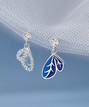 Load image into Gallery viewer, Modern Silk Sterling Silver Zircon Asymmetrical Butterfly Drop Earrings