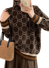 Load image into Gallery viewer, Modern Turtleneck Coffe Thick Striped Woolen Knit Pullover Fall