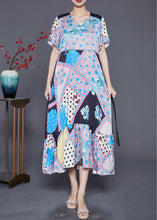 Load image into Gallery viewer, Modern V Neck Ruffles Patchwork Print Silk Dress Summer