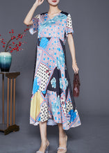 Load image into Gallery viewer, Modern V Neck Ruffles Patchwork Print Silk Dress Summer